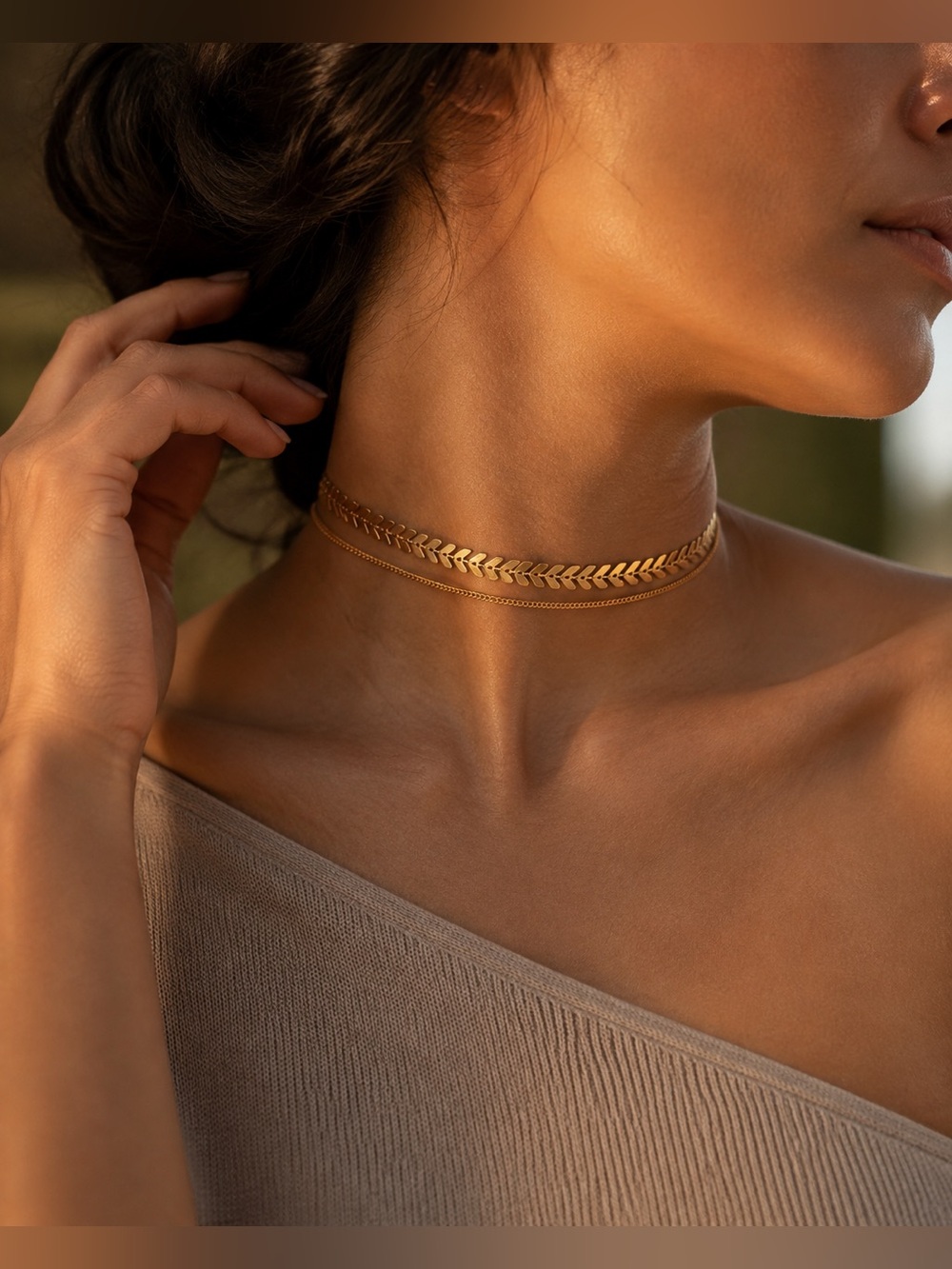 Gold Tone Chevron Layered Chain Choker Necklace